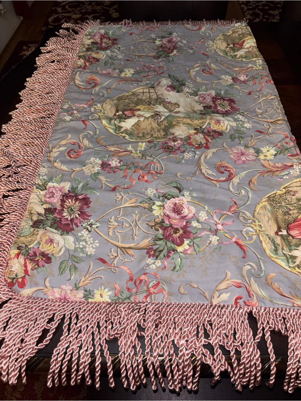 Floral Blue and Pink Decorative bench cover or jumbo pillar Tapestry